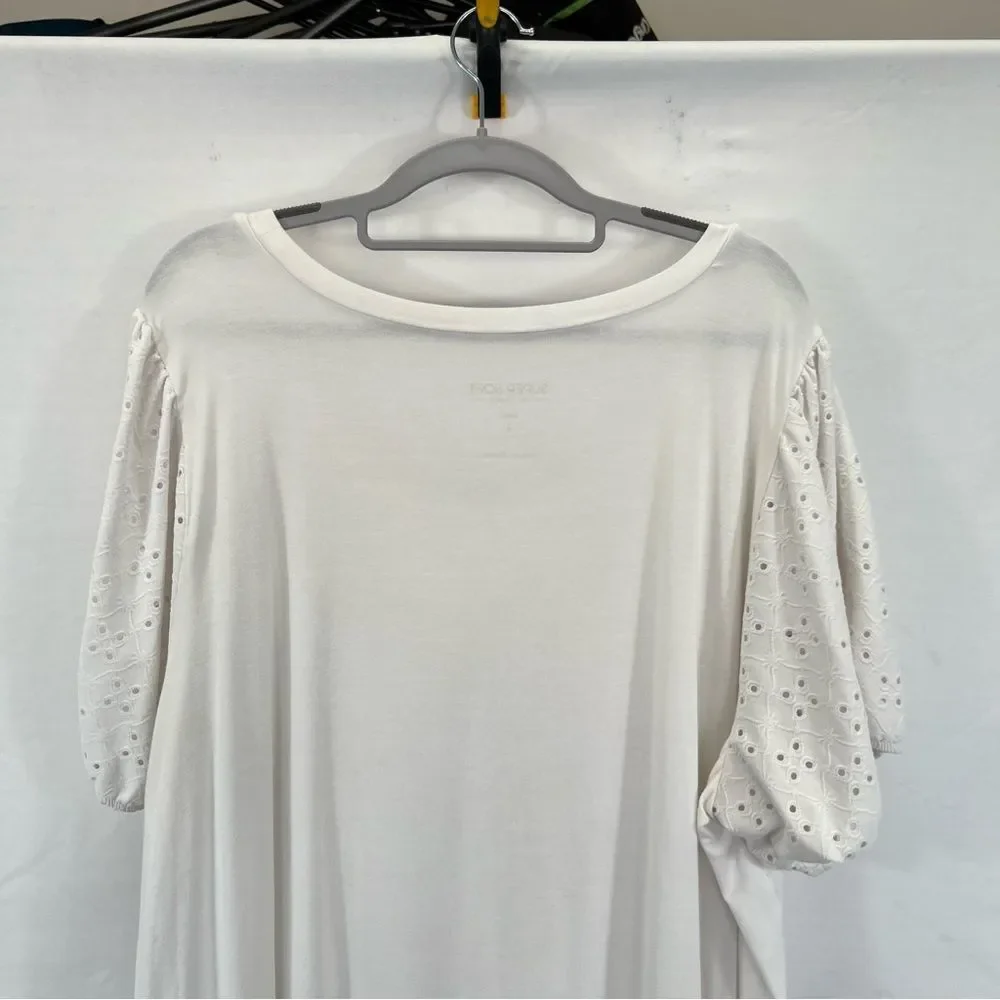 Torrid Eyelet Puff Sleeve Classic Fit Super Soft Scoop Blouse 0820 - Picture 6 of 11